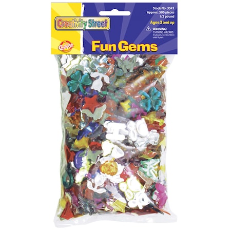 Fun Gems, Assorted Shapes, Colors + Sizes, 0.5 Lb.